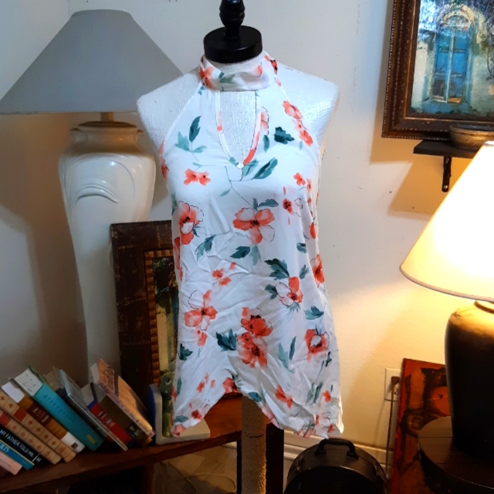 Womens lightweight Blouse Flowers Tie Back Sz Med SIENNA SKY Summer b37